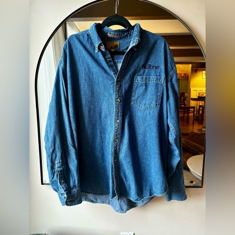 VINTAGE? | port authority denim button up | size XL